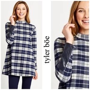 NWT Tyler Boe Plaid Full Sleeve Faux Leather Trim Tunic XS